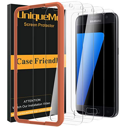[4 Pack] UniqueMe Screen Protector for Samsung Galaxy S7 Tempered Glass,[Not Fit S7 Active / S7 Edge][Alignment Frame Easy Installation] 9H Hardness Bubble Free Tempered Glass