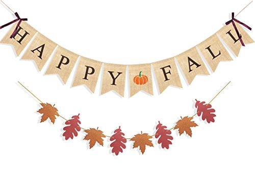 Uniwish Happy Fall Banner with Pumpkin Maple Leaves Sign Garland Fall Thanksgiving Day Decorations Mantle Fireplace Hanging Bunting Uniwish Happy Fall Banner with Pumpkin Maple Leaves Sign Garland Fall Thanksgiving Day Decorations Mantle Fireplace Hanging Bunting