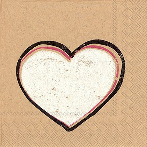 Ideal Home Range 20-Count Brown Paper Paper Cocktail Napkins, Heartbeat