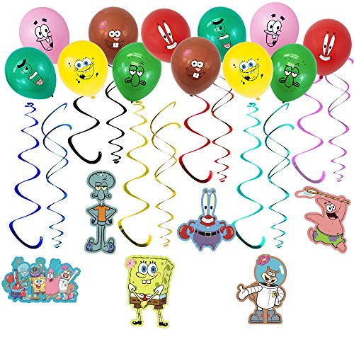 Spongebob Squarepants Birthday Party Supplies Decorations,42PCS Spongebob Squarepants Hanging Swirl Decorations with Spongebob Squarepants Balloons
