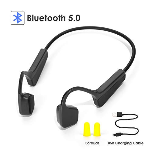ViFun Bone Conduction Headphones Open-Ear Wireless Bluetooth 5.0 HiFi Sweatproof IPX5 Earphones with Microphone Sports Headsets for Running Driving Cycling Fitness (Black)