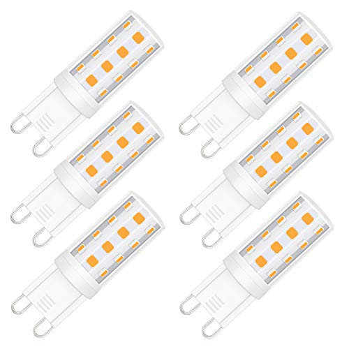 40W Halogen Equivalent, G9 LED Bulb Dimmable, 3W LED Light Dimmable 2700K Warm White, Bi-Pin Base Chandelier Bulb 120V, 380Lumens, Pack of 6