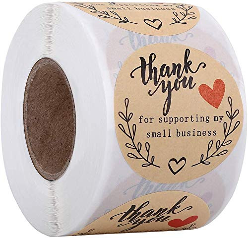 1.5" Thank You for Supporting My Small Business Stickers, 500 Labels Per Roll Round Kraft Thank You Stickers