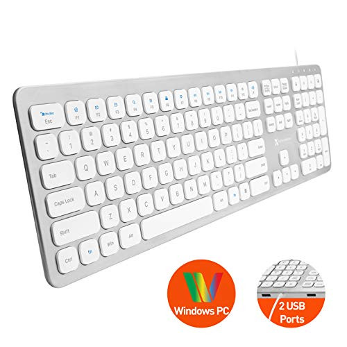 X9 Performance Slim Wired Keyboard for Laptop or Desktop - Designed for Windows PC - Convenient Full Size 110 Key Layout with 17 Shortcuts and 2 Port USB Hub - Plug and Play USB Keyboard - Aluminum