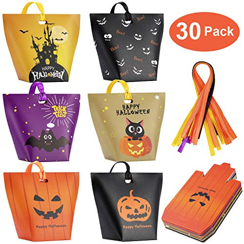 Halloween Candy Bags Treat Bags-30 Pack Paper Halloween Bags Jack-O-Lantern Trick or Treat Goody Bags Halloween Sweet Goodie Bags Halloween Party Favors Gift Bags for Kids Halloween Party Supplies Decorations