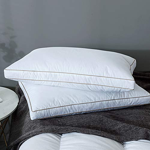 Yalamila Feather Pillows for Sleeping, Soft Duck Goose Down Filling for Hotel Bed, King Size with 100% Cotton Fabric Set of 2