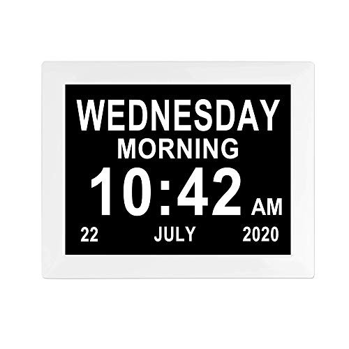 8 inch Dementia Clocks 8 Alarm Options Digital Day Calendar Clock Extra Large Display Non-Abbreviated Day & Month for Senior Elderly Impaired Vision Memory Loss Clocks