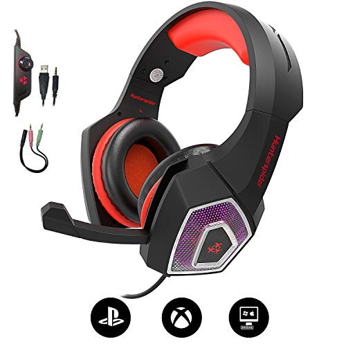 Gaming Headset for PS4 Xbox One, YCCSKY Wired Over Ear Headphone PC USB Gaming Headset with Noise Canceling Mic and LED Light, Compatible with PS4/Xbox One/Mac/Tablets/PC/Laptop/Mobile Phone (Red)