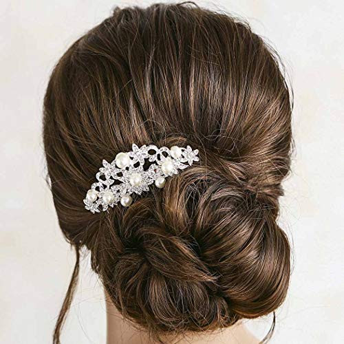 Yean Bridal Hair Comb Silver Crystal Wedding Headpiece Brides Pearl Hair Accessories for Women and Girls Yean Bridal Hair Comb Silver Crystal Wedding Headpiece Brides Pearl Hair Accessories for Women and Girls