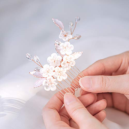 Yean Bride Flower Wedding Hair Comb Leaf Bridal Hair Piece Crystal Hair Accessories for Women and Girls (Rose gold) Yean Bride Flower Wedding Hair Comb Leaf Bridal Hair Piece Crystal Hair Accessories for Women and Girls (Rose gold)