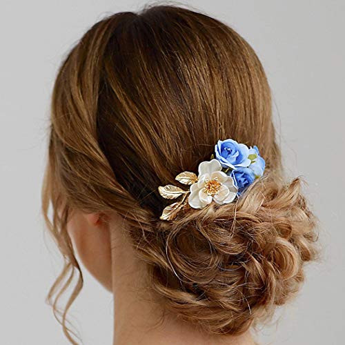 Yean Bridal Hair Comb Wedding Headpiece Flower Gold Leaf Hair Accessories for Brides and Bridesmaids Yean Bridal Hair Comb Wedding Headpiece Flower Gold Leaf Hair Accessories for Brides and Bridesmaids