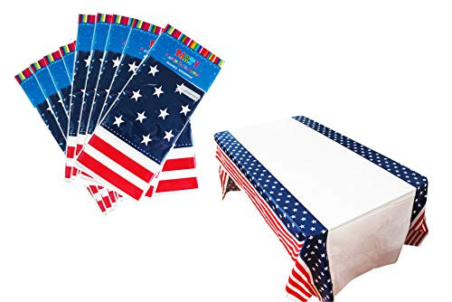 YETHAN 12-Pack Plastic Tablecloth 54 Inch. x 108 Inch. Rectangle Table Covers (American Flag)