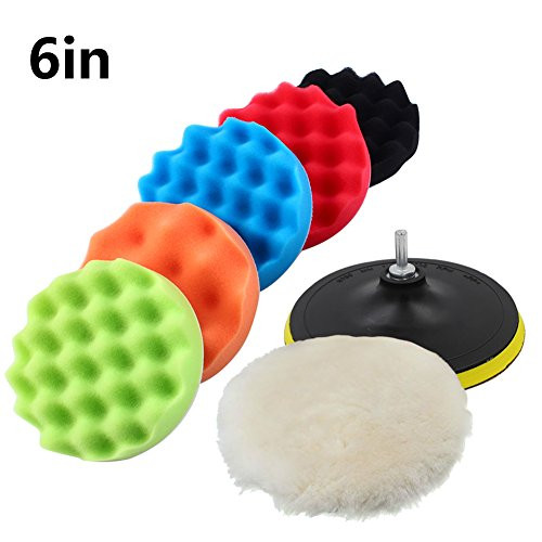 Yosoo Buffing Pads Polishing Pads, 7Pcs 6Inch Waxing Sponge Buffing Pads Kit Set Car Polisher Compound Auto Car Polisher with M14 Drill Adapter