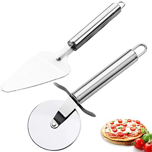 Pizza Cutter Wheel Pizza Server Set Stainless Steel Pizza Slicer Wheel with Handle Sharp Easy Clean Pizza Cutter Ideal for Pizza, Pies, Dough Cookies and Waffles