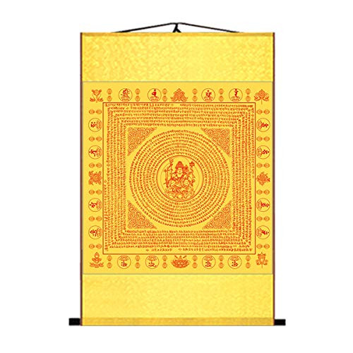 Zzooi Mandala Maha pratisara Sanskrit Mantra Wheel Wall Art Hanging Silk Scroll