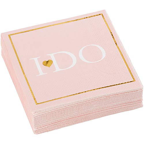 C.R. Gibson Pink and Gold Border 'I Do' Beverage and Cocktail  Napkins, 40pc, 5'' W x 5'' L
