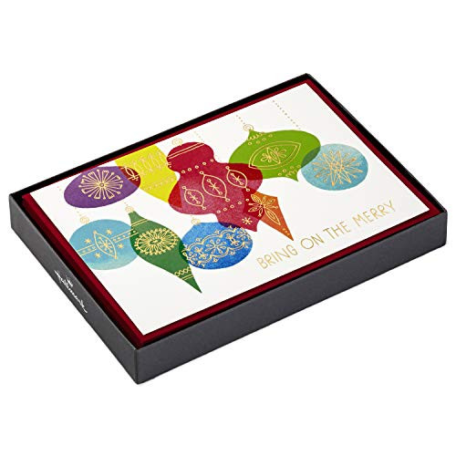 Hallmark Boxed Christmas Cards, Colorful Ornaments (16 Cards and 17 Envelopes)