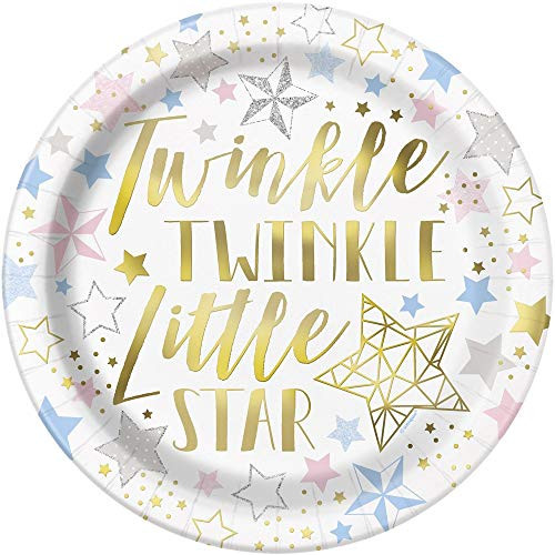 Unique 72415 Twinkle Twinkle Little Star Party Paper Plates, Multicolored, 9", 8 Ct.