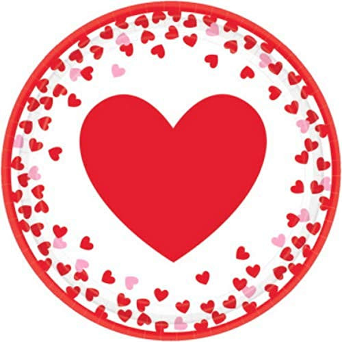 Amscan Valentine Confetti Hearts Round Plates, 9", 8 Ct.