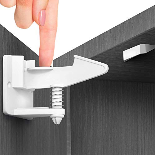 Cabinet Locks Child Safety Latches - 10 Pack Adhesive Child Proof Cabinet Locks - Baby Safety Cabinet Locks - Child Locks for Cabinets and Drawers - C