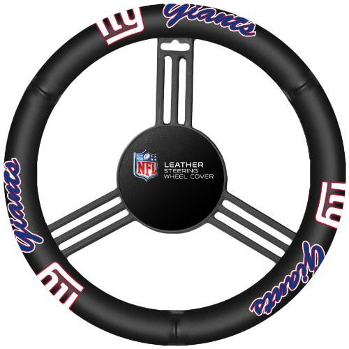 Fremont Die NFL New York Giants Leather Steering Wheel Cover, Fits Most Steering Wheels, Black/Team Colors Fremont Die NFL New York Giants Leather Steering Wheel Cover, Fits Most Steering Wheels, Black/Team Colors