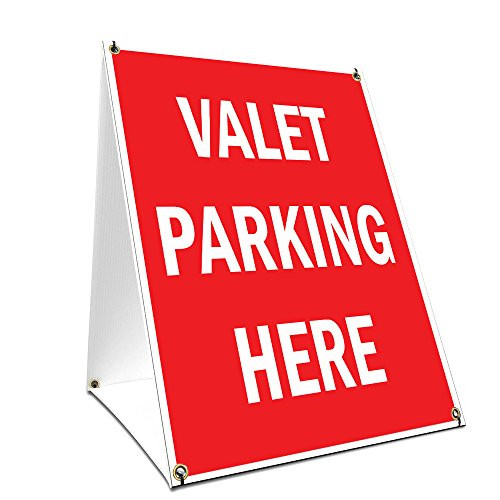 A-Frame Sidewalk Valet Parking Here Sign with Graphics On Each Side | 18" X 24" Print Size