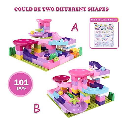 Marble Run Building Blocks STEM Toy Bricks Set Kids Race Track 101 Pcs Marble Roller Coaster Building Brick Construction Toys, Puzzle Maze Set with 4