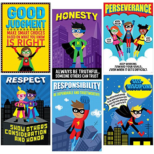 Creative Teaching Press Superhero Character Education, Inspire U Posters (6 Pack) (Accent Classrooms, Walls, Hallways, Learning Spaces, Common Areas a