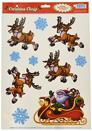 Beistle Santa and Sleigh Clings for Party Decorations, 12-Inch by 17-Inch Sheet