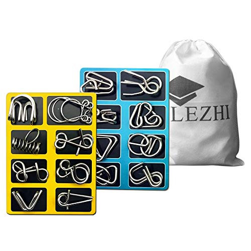 Lezhi IQ Toys-AB A+B Test Mind Game Brain Teaser Wire Magic Trick Toy IQ Puzzle Set (Pack of 16), Metallic