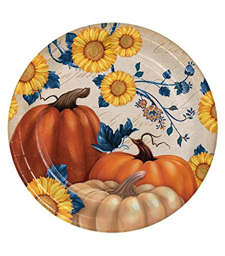 Fall Into Color Pack of Eight 9'' Paper Dinner Plates Pumpkin