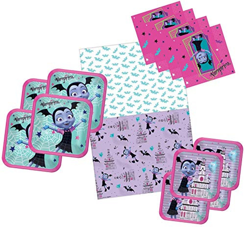 Vampirina Birthday Party Supplies for 16 Guests - Includes 16 Dinner Plates, 16 Dessert Plates, 16 Dinner Napkins, and 1 Tablecover, Bundle
