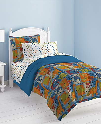 Dream Factory Dinosaur Blocks Ultra Soft Microfiber Boys Comforter Set, Blue, Full