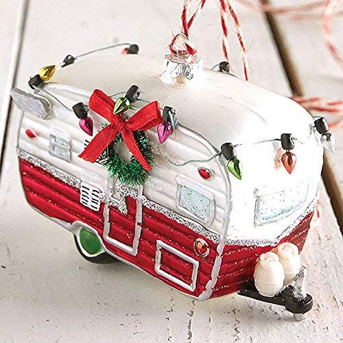RAZ Imports Raz 5" Retro Camper Glass Christmas Ornament 3820078