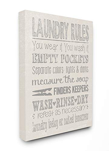 Stupell Industries Soft Grey Textured Laundry Rules Wash Rinse Dry Typography Canvas Wall Art, 16 x 20, Multi-Color