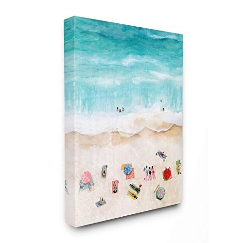 Stupell Industries Beach Family Coast Ocean Blue Watercolor Painting Canvas Wall Art, 16 x 20, Multi-Color