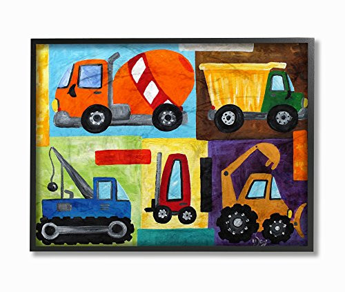 Stupell Industries Construction Trucks Set Black Framed Wall Art, 16 x 20, Design by Artist nJoyArt