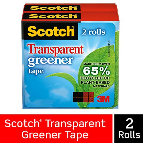 Scotch Transparent Greener Tape, Made with Recycled or Plant Based Material, Clear Finish, Engineered for Office and Home Use, 3/4 x 900 Inches, Boxed