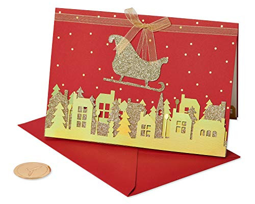 Papyrus Christmas Cards Boxed, Gold Glitter Holiday Sleigh (8-Count)