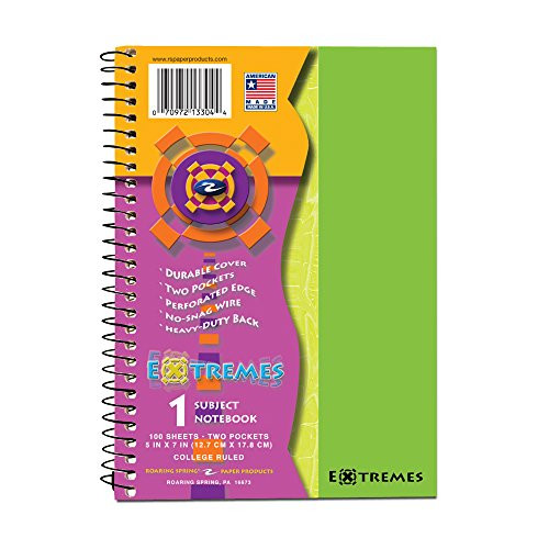 Roaring Spring Extremes Notebook, One Subject, 7x5", 100 sheets, College Ruled, Assorted Poly Covers