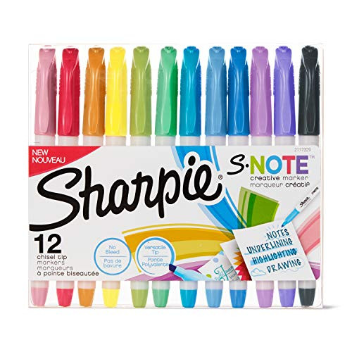 Sharpie S-Note Creative Markers, Highlighters, Assorted Colors, Chisel Tip, 12 Count