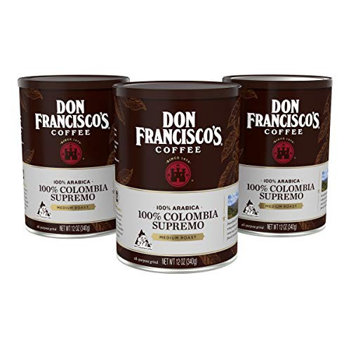 Don Francisco's 100% Colombia Supremo Ground Coffee, Medium Roast, 100% Arabica (3 x 12 Ounce Cans)