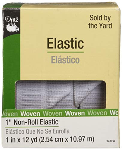 Dritz 9407W Non-Roll Woven Elastic, White, 1-Inch by 12-Yard