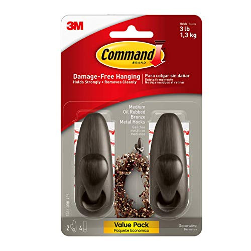 Command Forever Classic Metal Hook, Medium, Oil Rubbed Bronze, 2-Hooks (FC12-ORB-2ES), Great for dorm decor