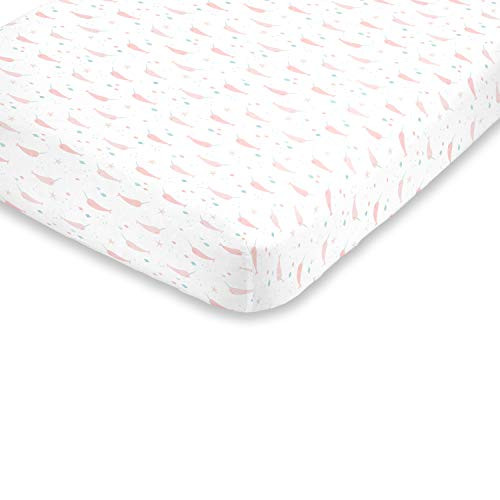 NoJo Super Soft Watercolor Narwhal Fitted Mini Crib Sheet, Pink/Aqua/White
