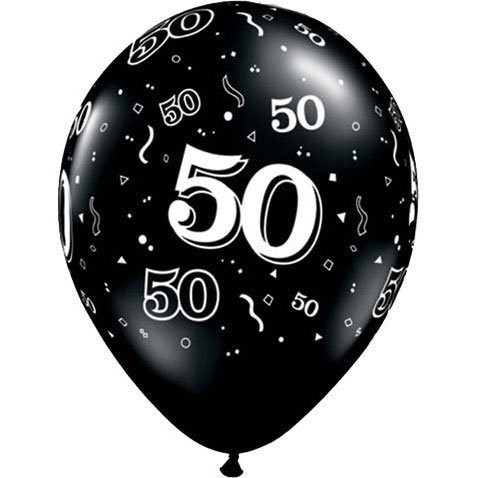 Qualatex 50-A-Round Biodegradable Latex Balloons, Onyx Black with White Prints All-Around, 11-Inch (10-Units)