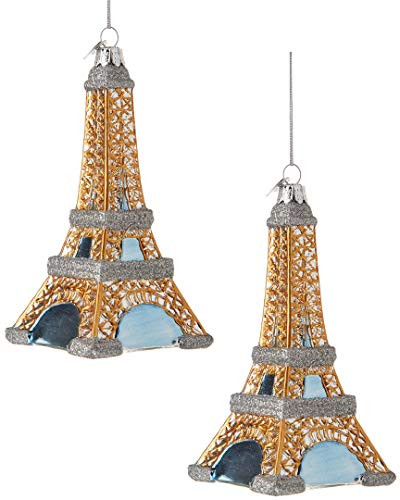 Kurt Adler Noble Gems Set of Two 5In Eiffel Tower Ornaments