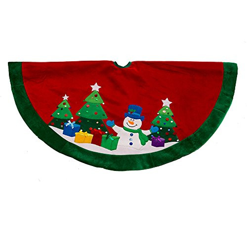 Kurt Adler Snowman and Trees Applique and Embroidered Treeskirt, 48-Inch