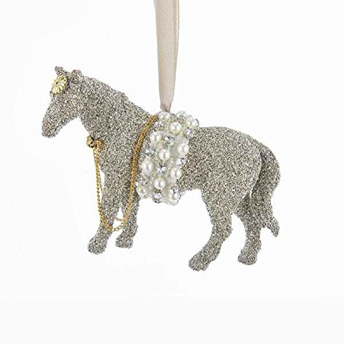 Kurt Adler VINTAGE GLAMOUR PLATINUM GLASS GLITTER HORSE ORNAMENT