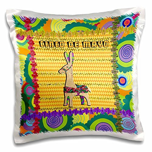 3dRose pc_212751_1 Cute, Festive Donkey, Cinco De Mayo Words, Flowers and Circles-Pillow Case, 16 by 16"
